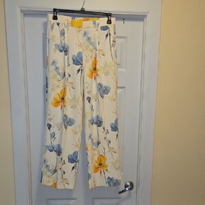 Zac & Rachel Wide Leg Pants with Floral Print in Cream, Blue, and Yellow NWT